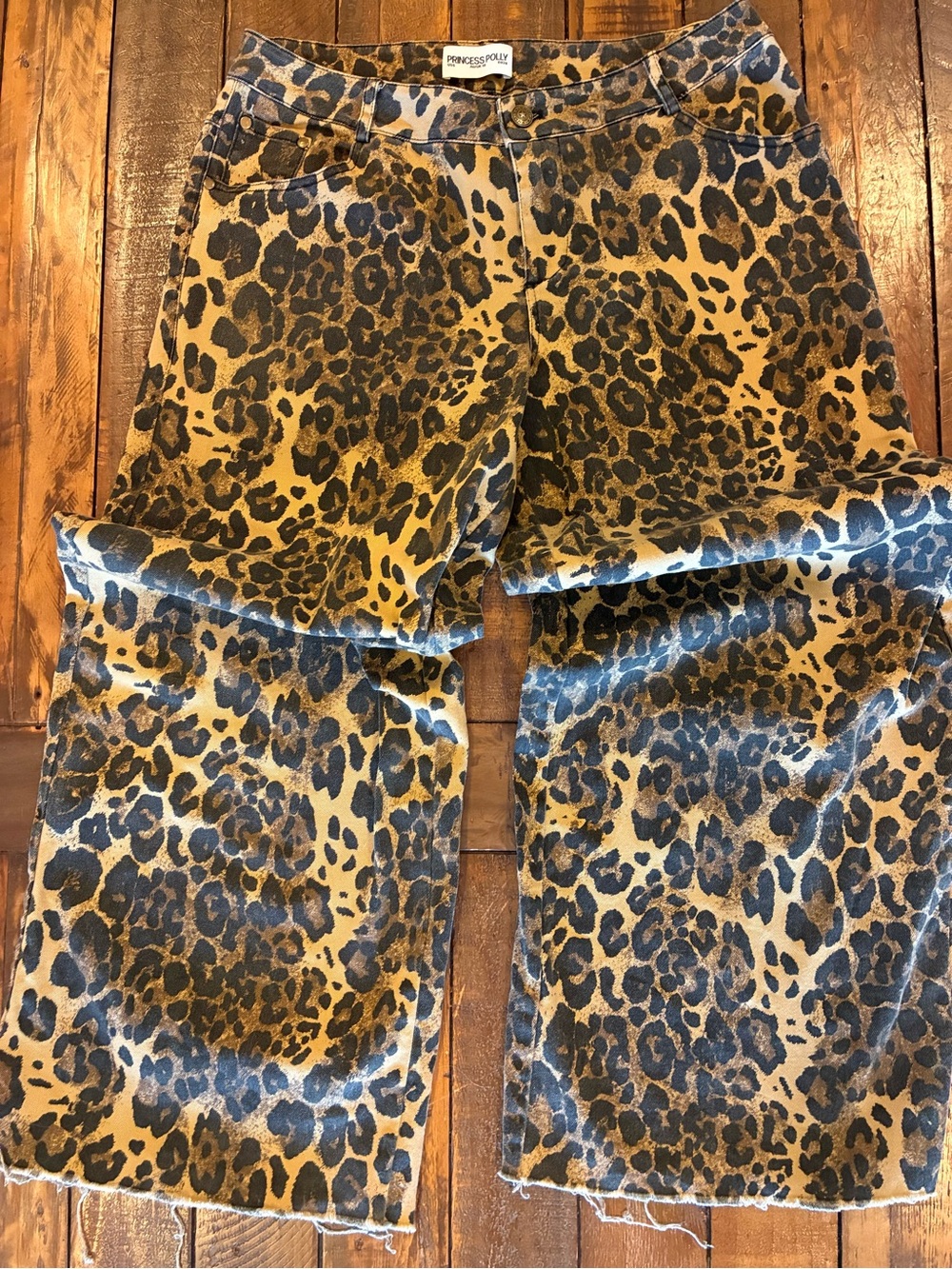Princess Polly Leopard-Print Wide-Leg Jeans - Brown & Black